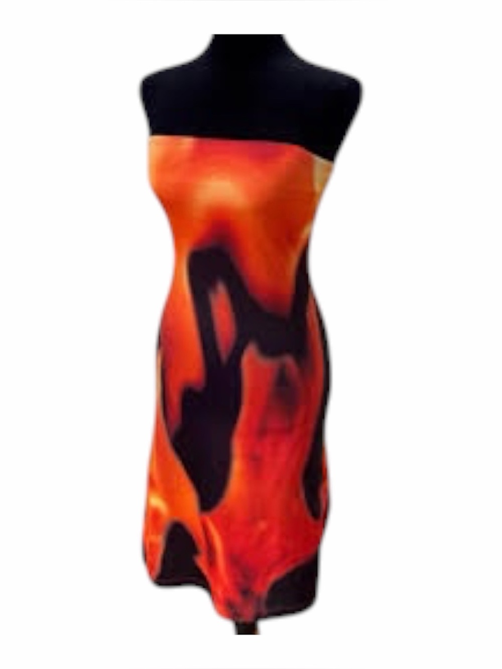 Todd Oldham Strapless Flame-Print Swim Coverup in Orange & Black